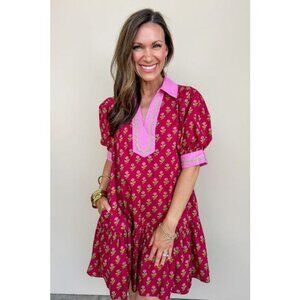 ENTRO Burgundy Floral Swing Dress Size L NWT Retail $89 Tuckernuck